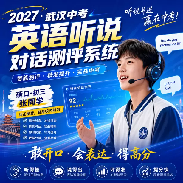 武汉中考英语听说机考单独考试硚口&middot;初三张同学（纠正发音，跻身校内前列）